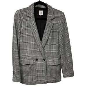 Gap Womens Classic Girlfriend Grid Blazer Houndstooth Plaid Double Breast Size 2